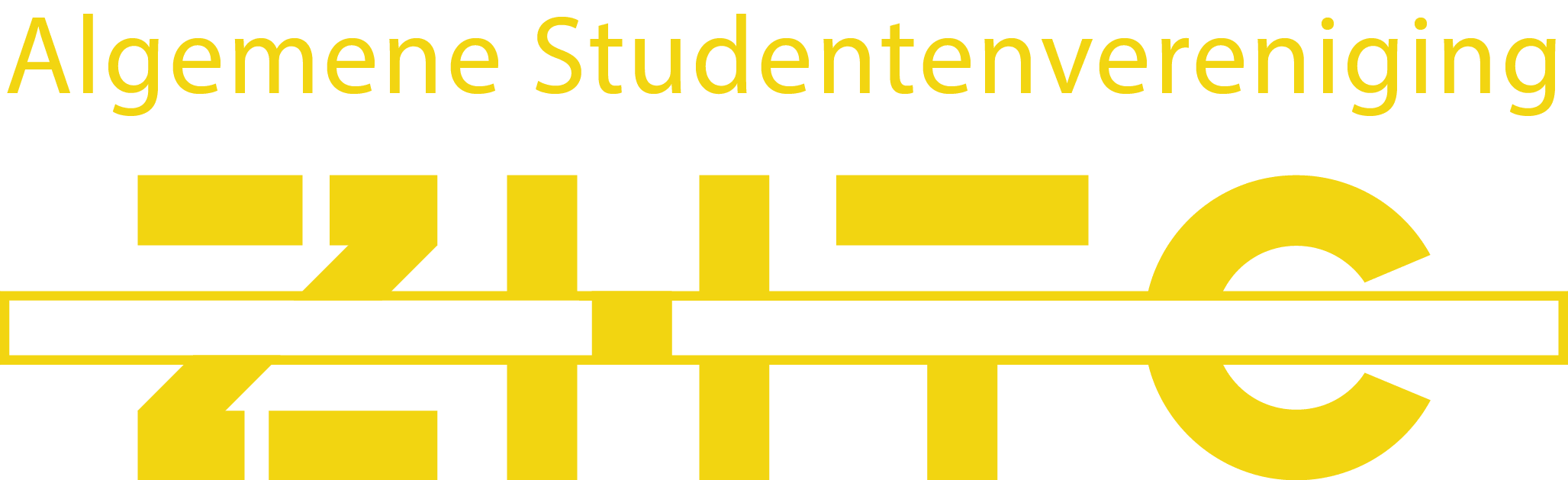 Logo van ZHTC in gele letters met een horizontale streep door de letters 'ZHTC'. Boven het logo staat Alegemene studentenvereniging